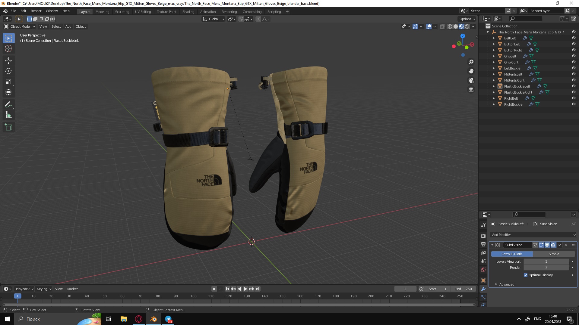 3D The North Face Mens Montana Etip GTX Mitten Gloves Beige