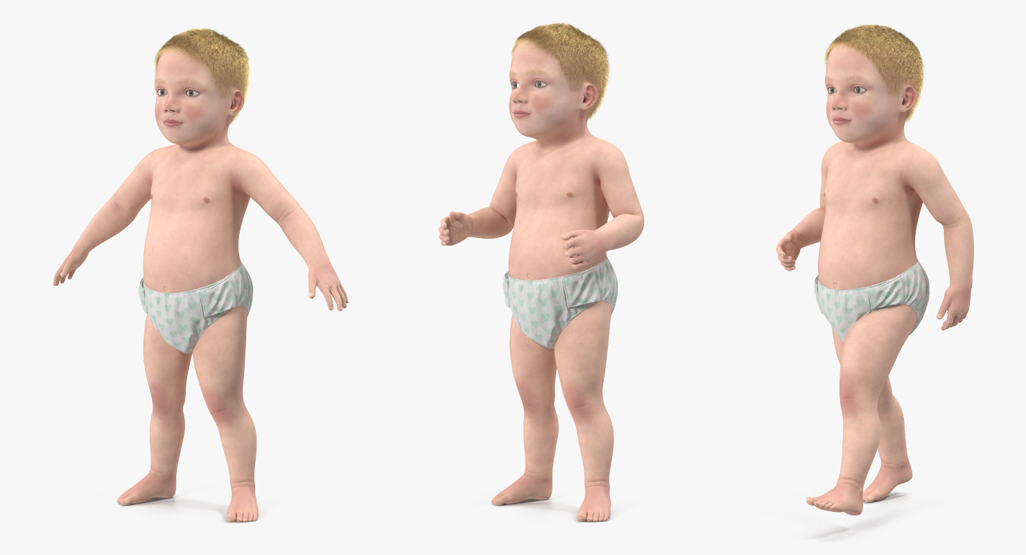 3D model Small Baby Boy with Fur Rigged
