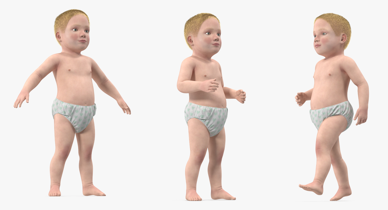 3D model Small Baby Boy with Fur Rigged