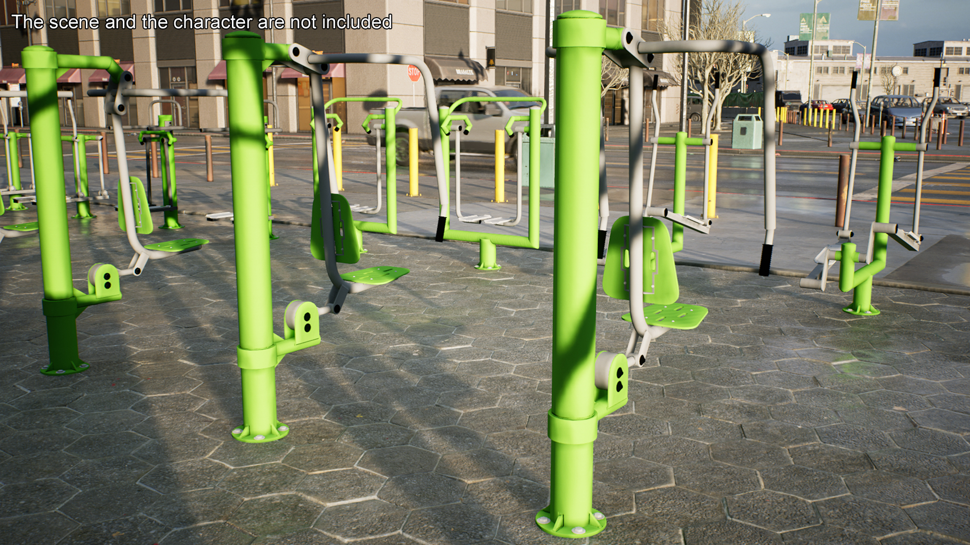 Green Push Chair Outdoor Fitness Equipment 3D