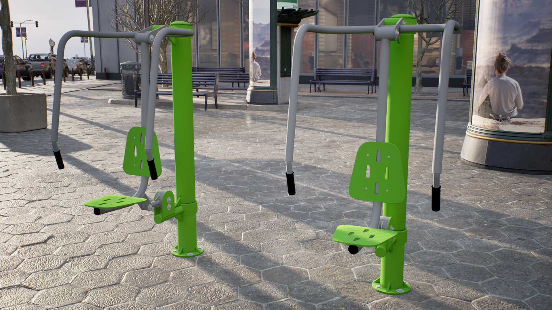 Green Push Chair Outdoor Fitness Equipment 3D