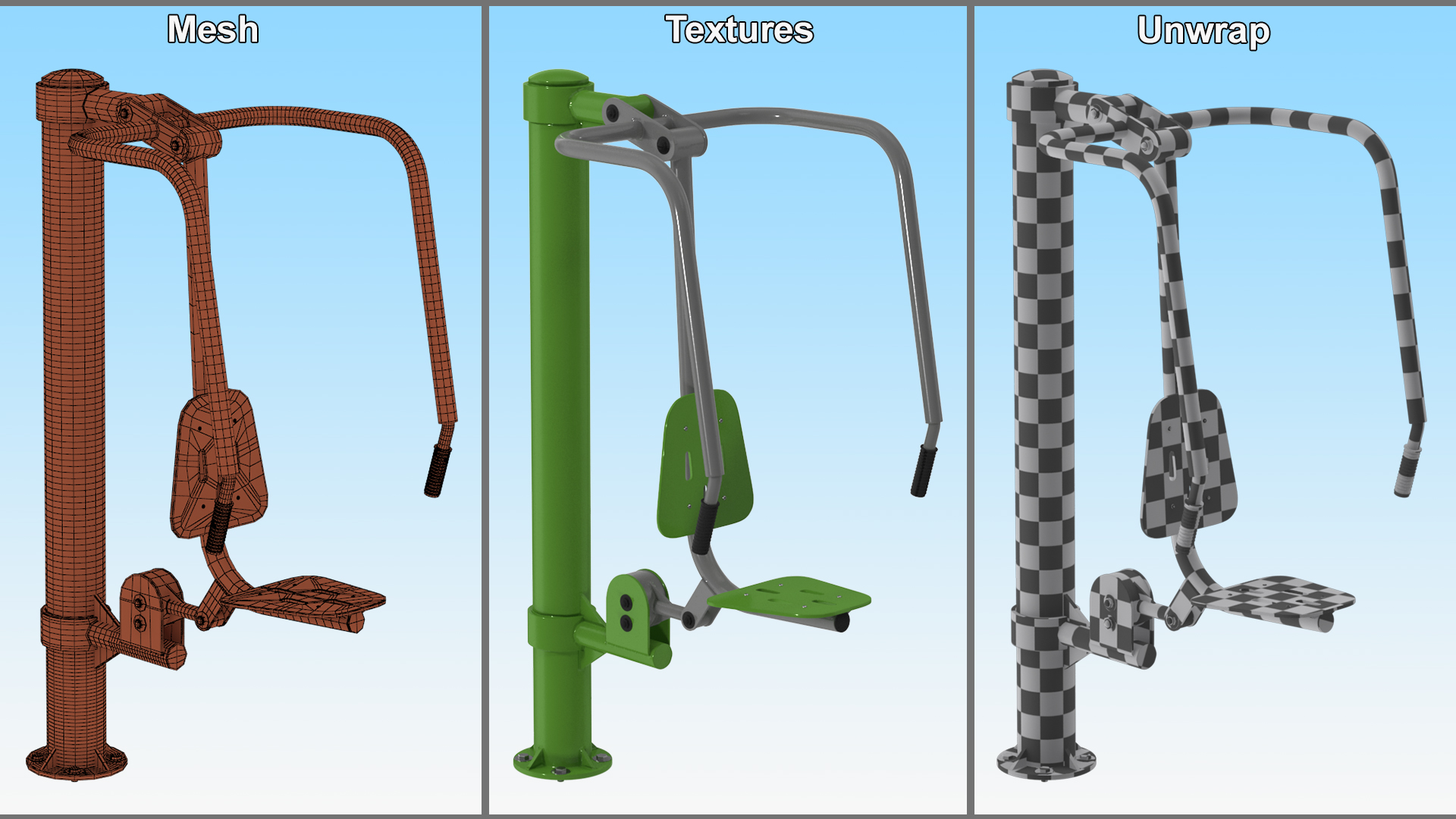 Green Push Chair Outdoor Fitness Equipment 3D