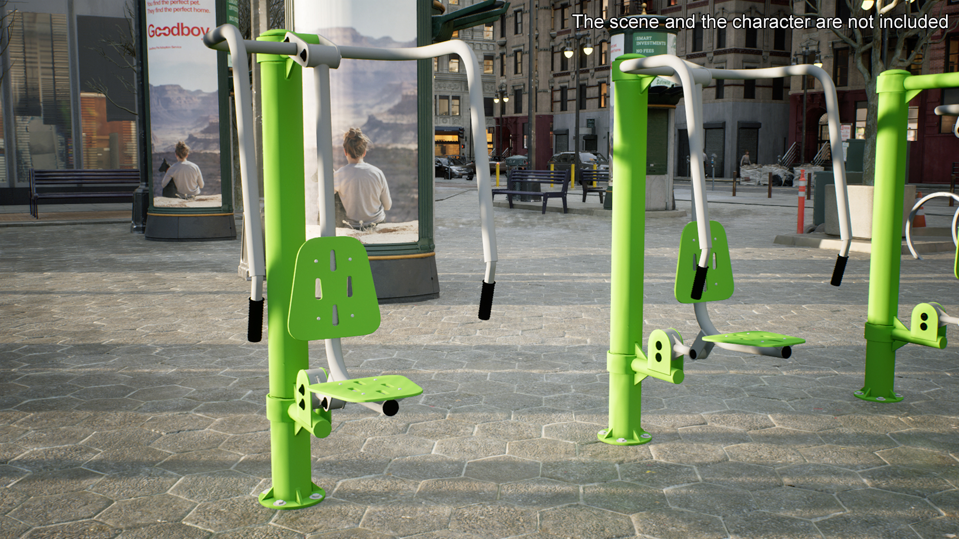 Green Push Chair Outdoor Fitness Equipment 3D