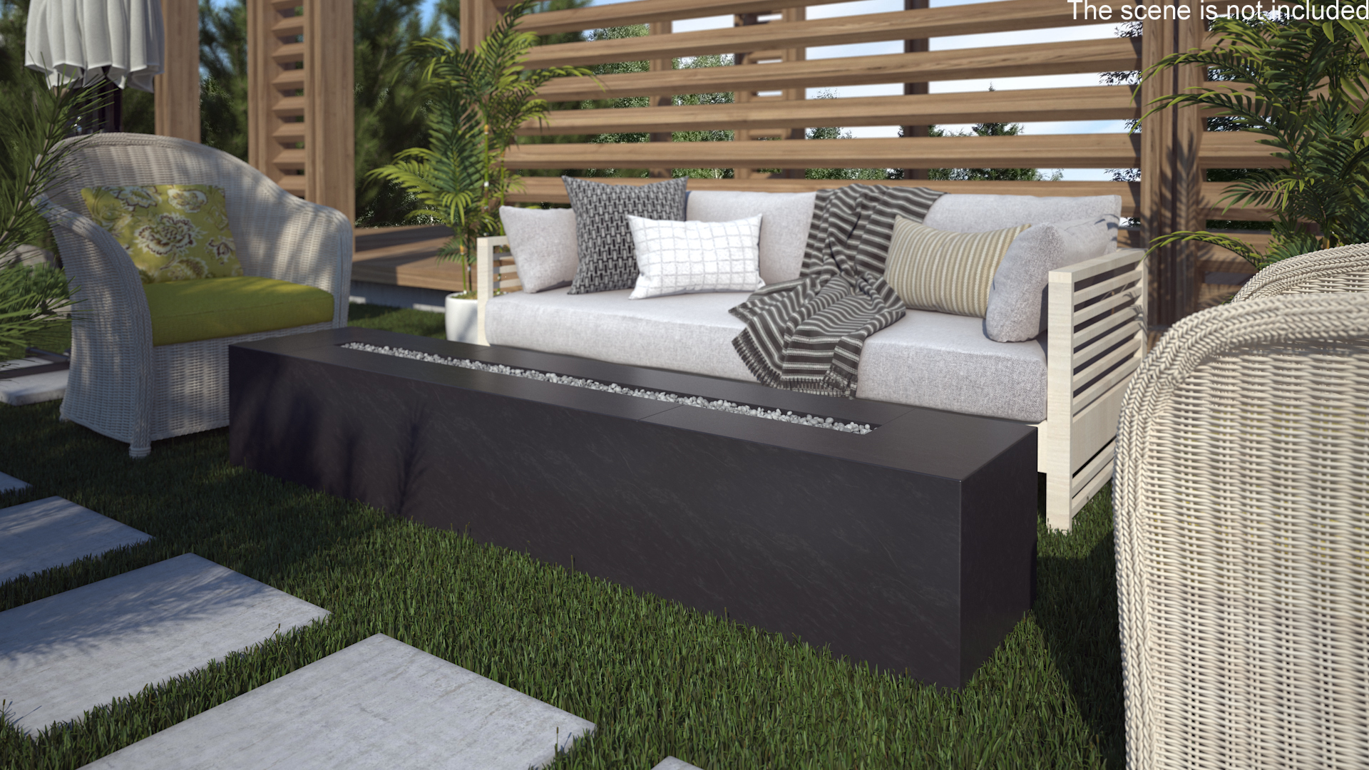 3D model Gas Fire Pit Rectangular Marble Black No Fire