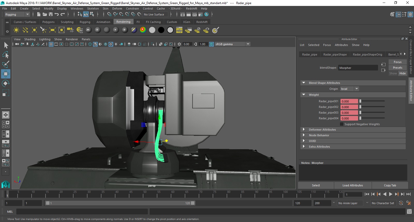Barrel Skynex Air Defense System Green Rigged for Maya 3D model