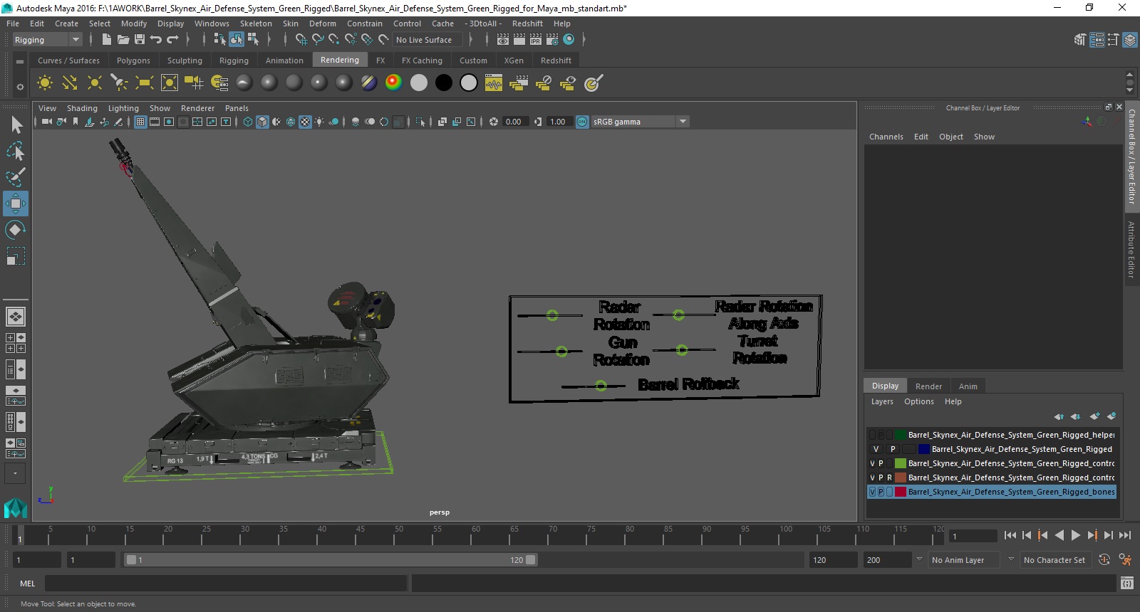 Barrel Skynex Air Defense System Green Rigged for Maya 3D model