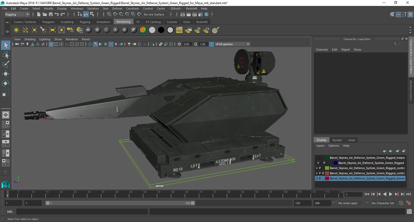 Barrel Skynex Air Defense System Green Rigged for Maya 3D model