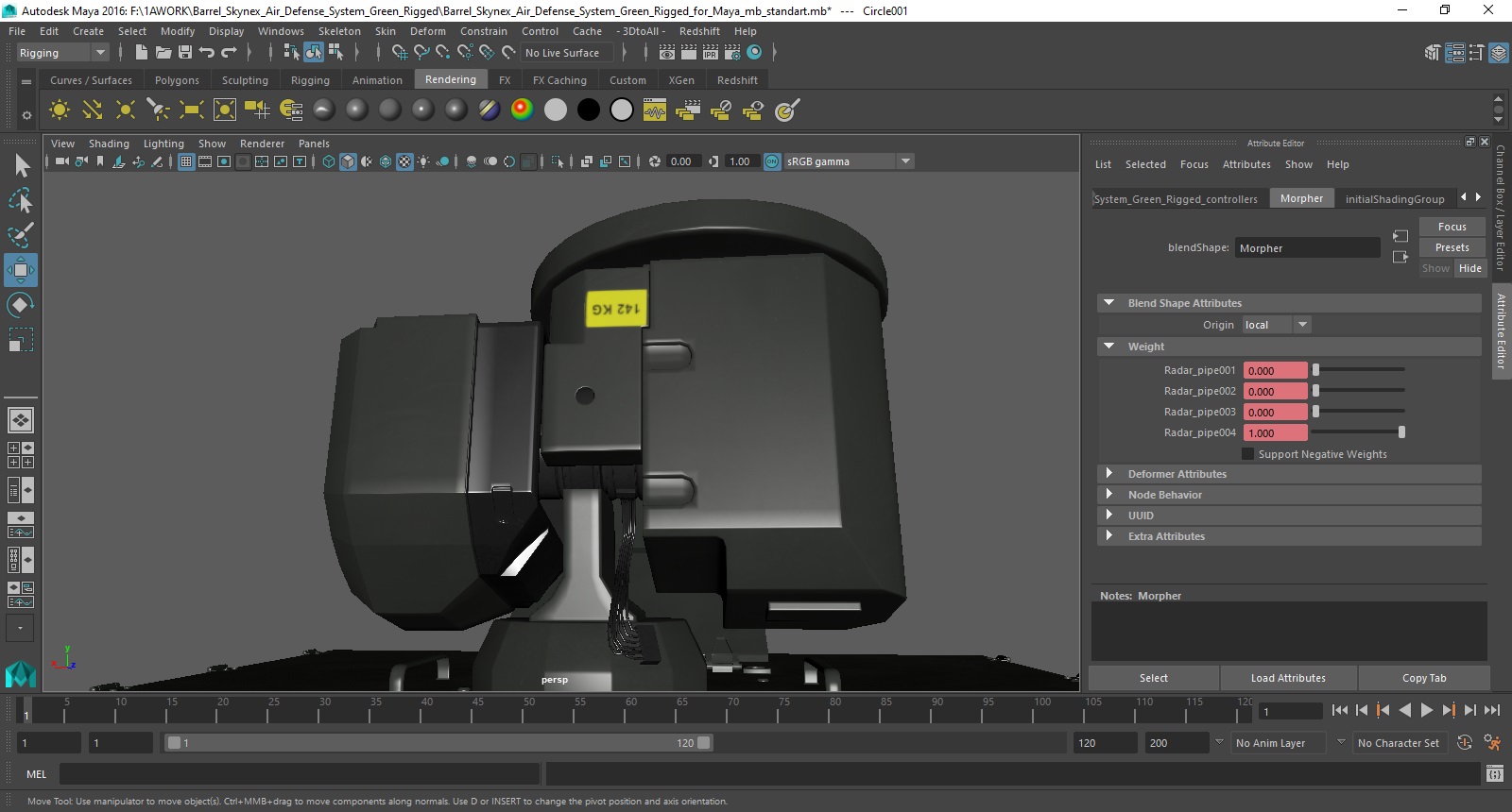 Barrel Skynex Air Defense System Green Rigged for Maya 3D model