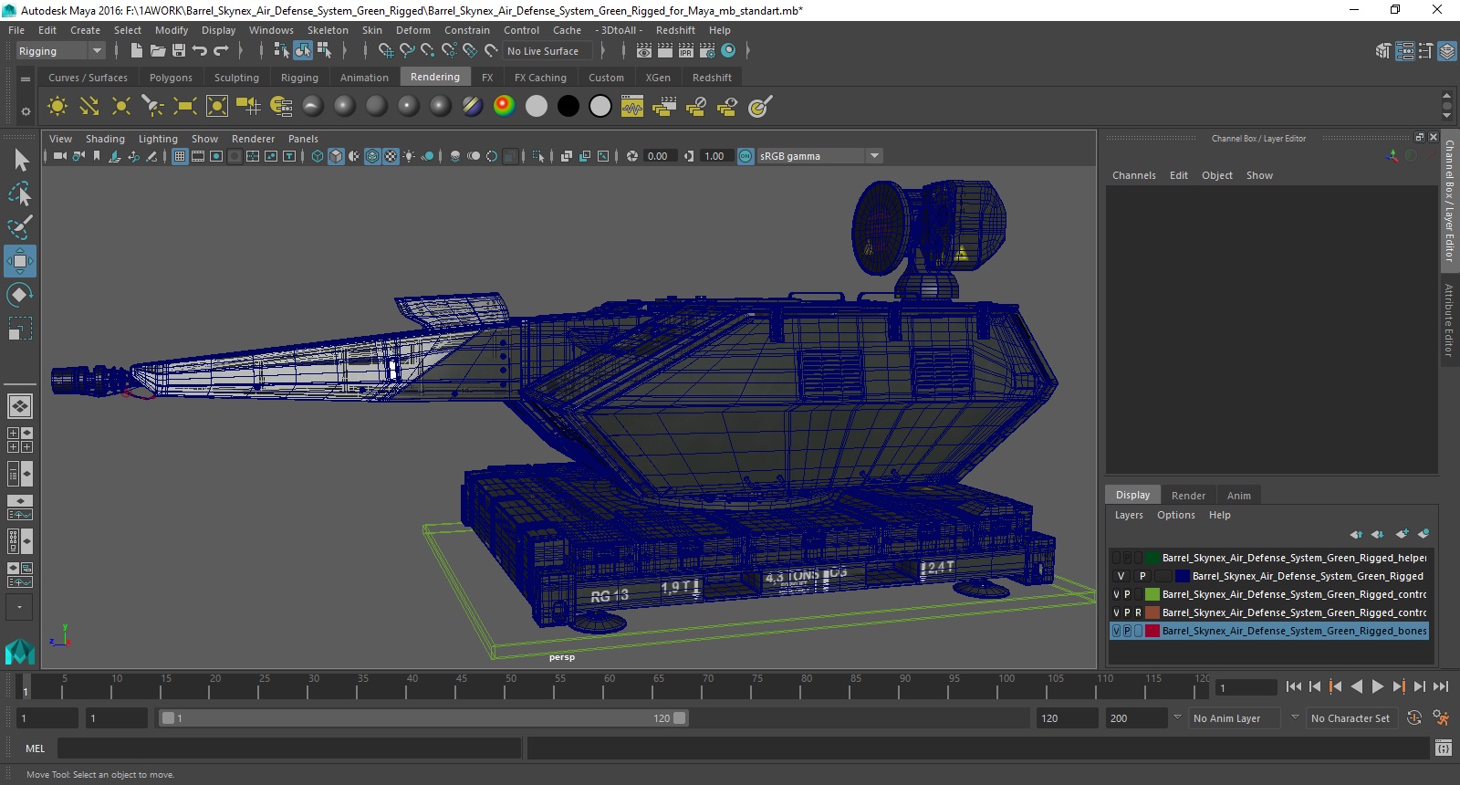 Barrel Skynex Air Defense System Green Rigged for Maya 3D model