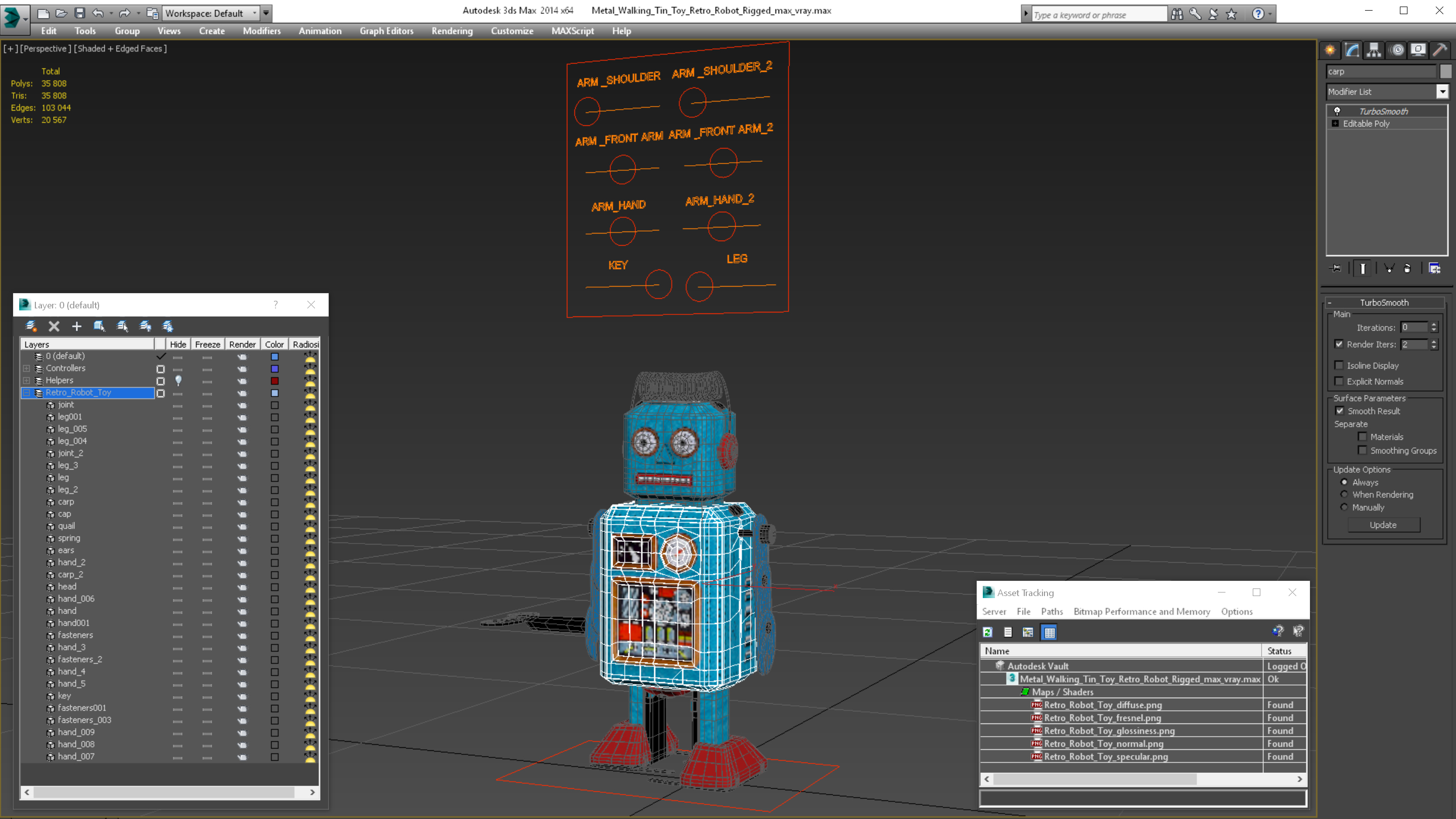 3D model Metal Walking Tin Toy Retro Robot Rigged