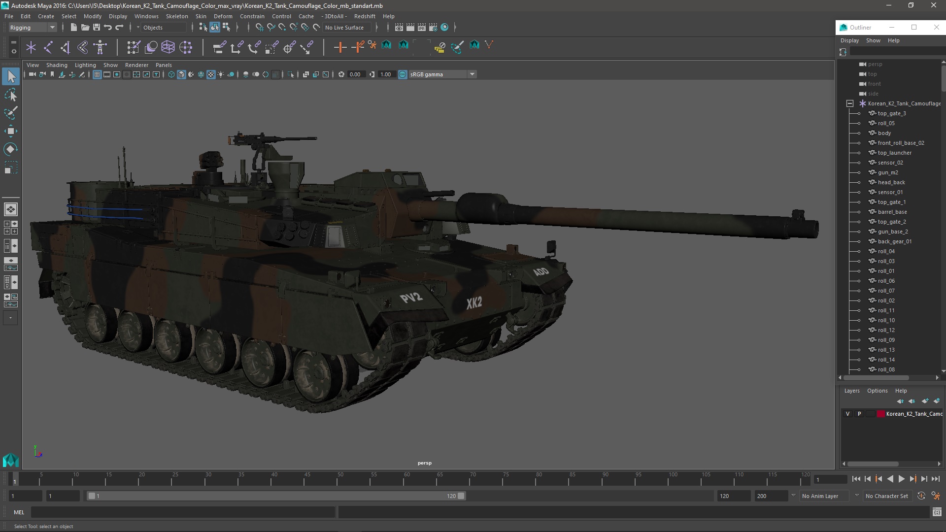 3D Korean K2 Tank Camouflage Color
