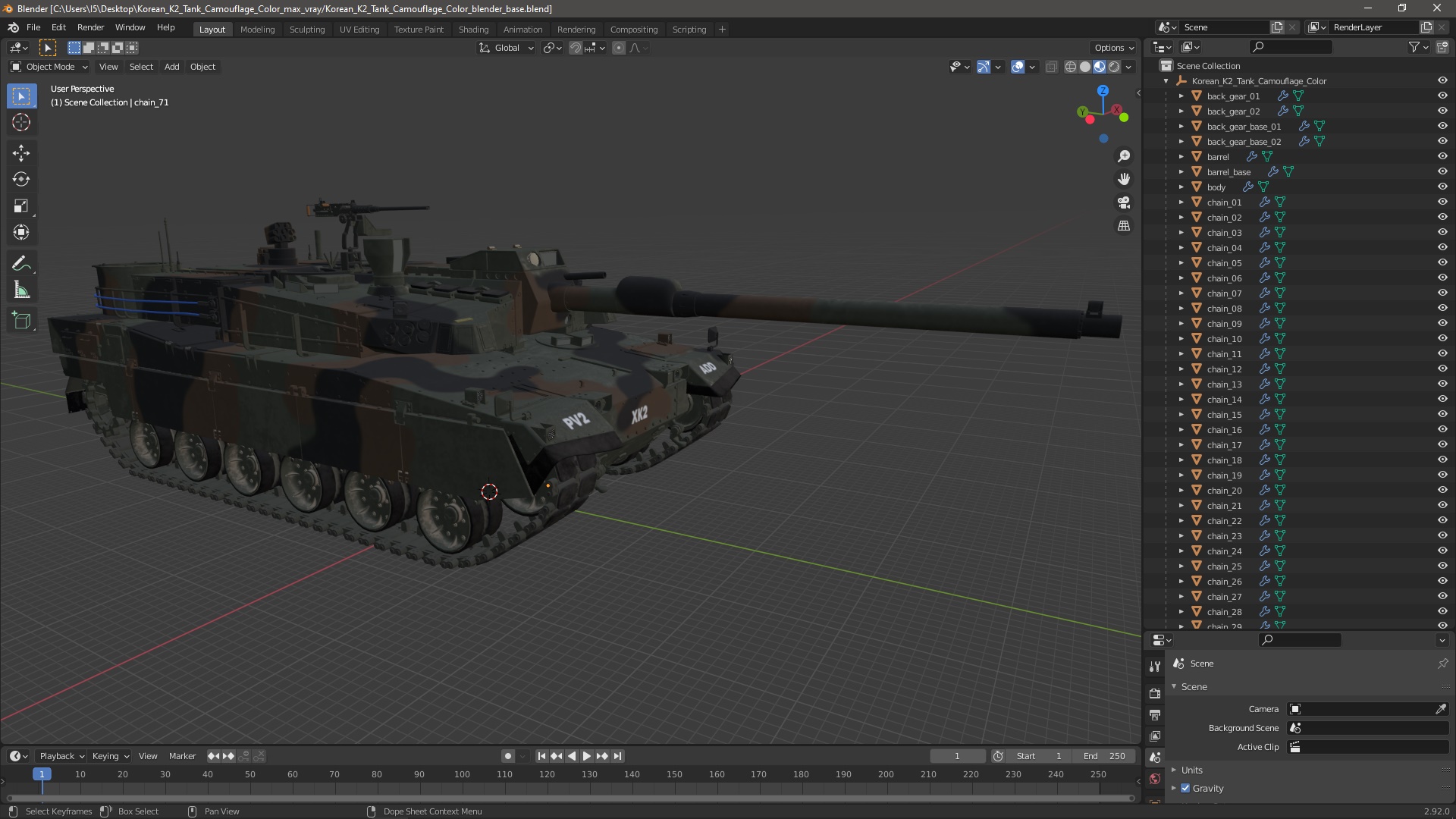 3D Korean K2 Tank Camouflage Color