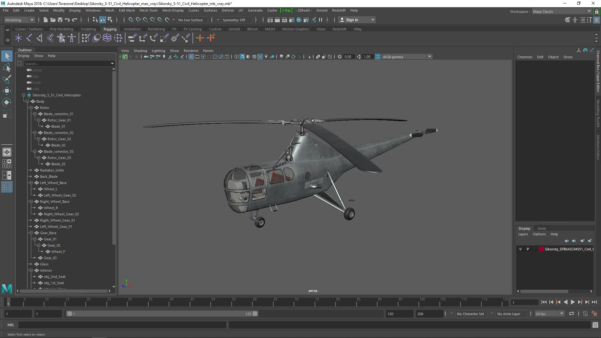 3D model Sikorsky S-51 Civil Helicopter