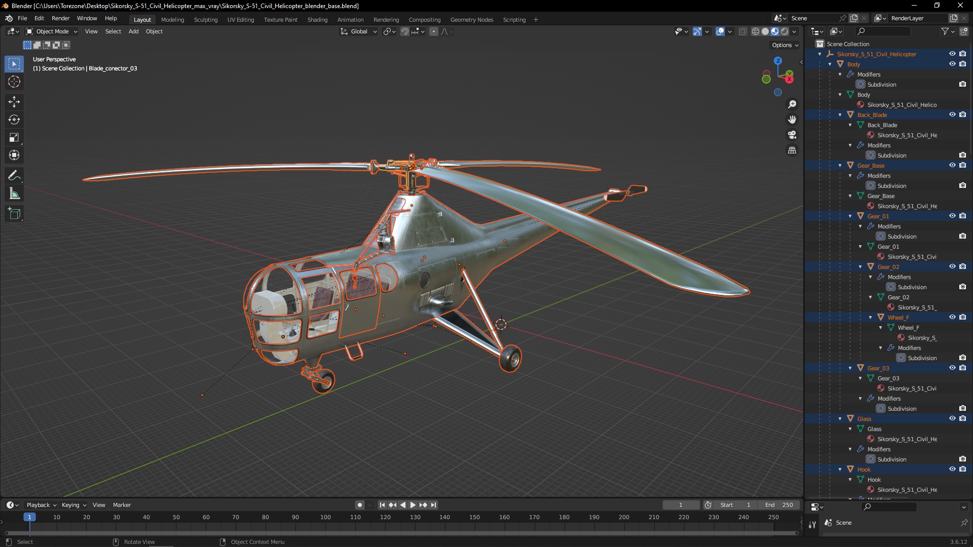 3D model Sikorsky S-51 Civil Helicopter