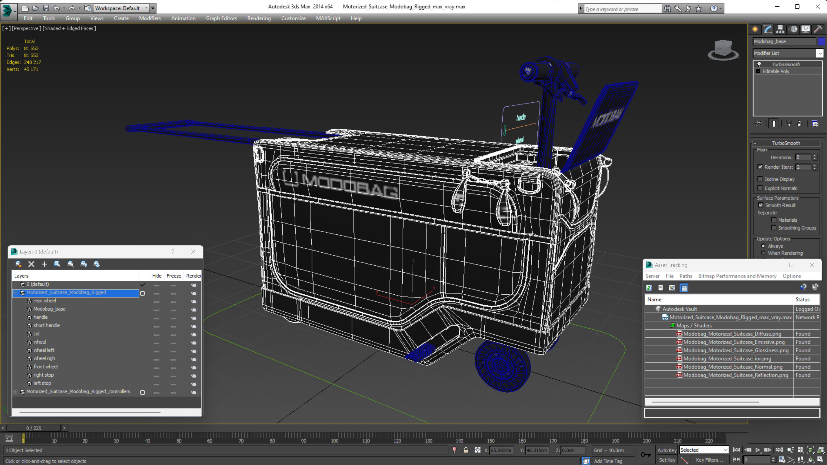3D Motorized Suitcase Modobag Rigged model
