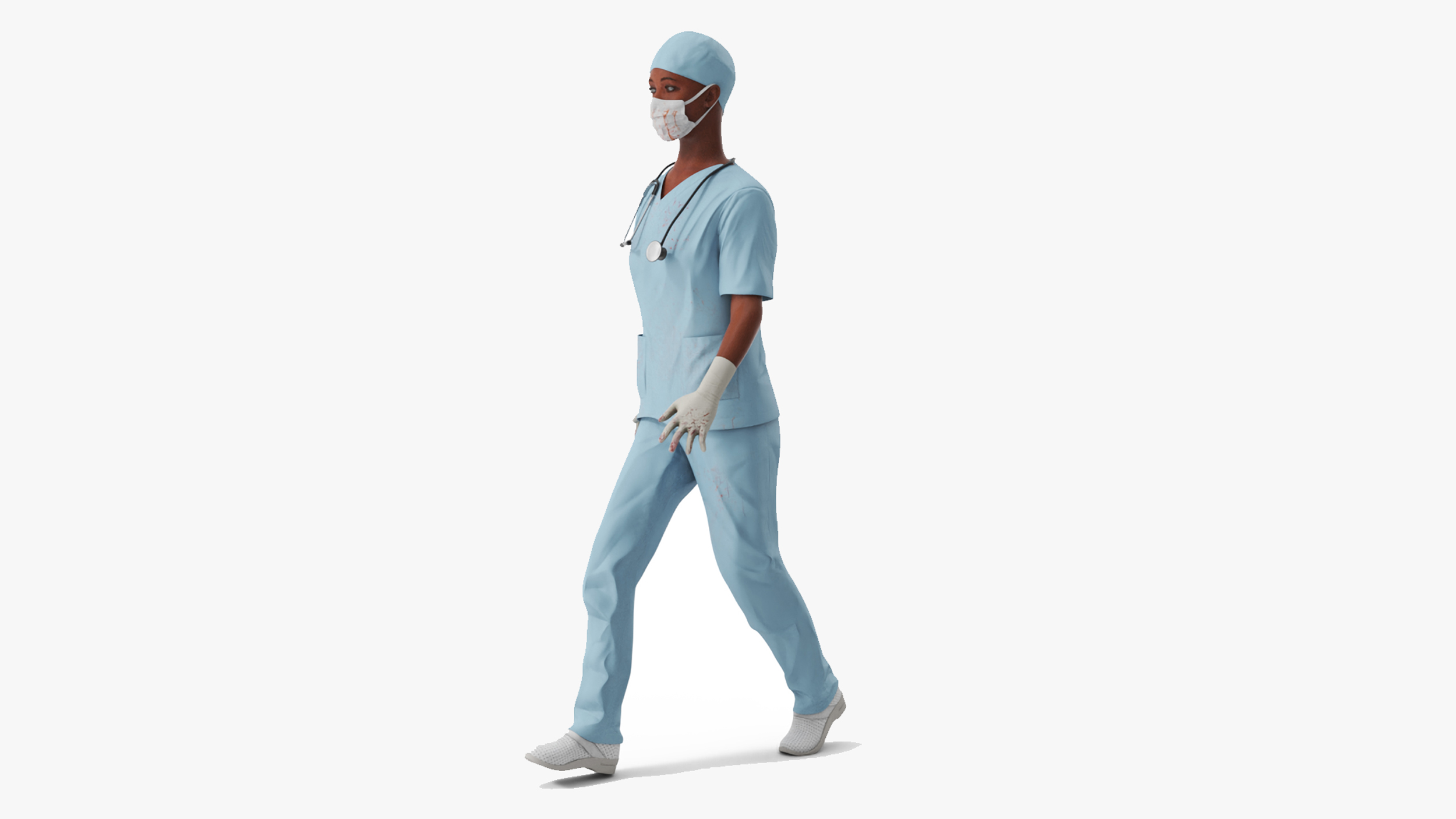 3D Female Nurse with Stethoscope and Surgical Mask Rigged for Cinema 4D model