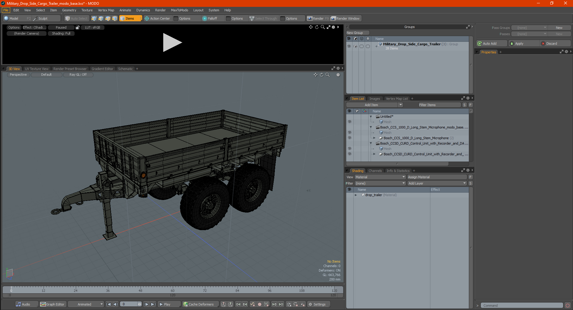 Military Drop Side Cargo Trailer 3D