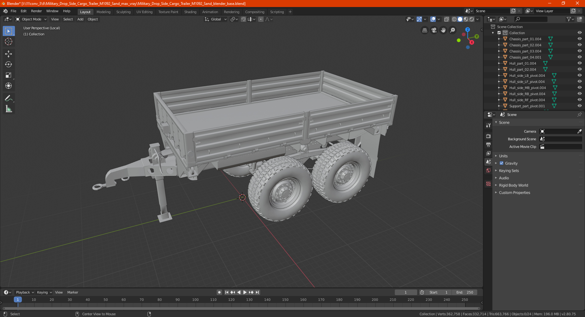 Military Drop Side Cargo Trailer 3D