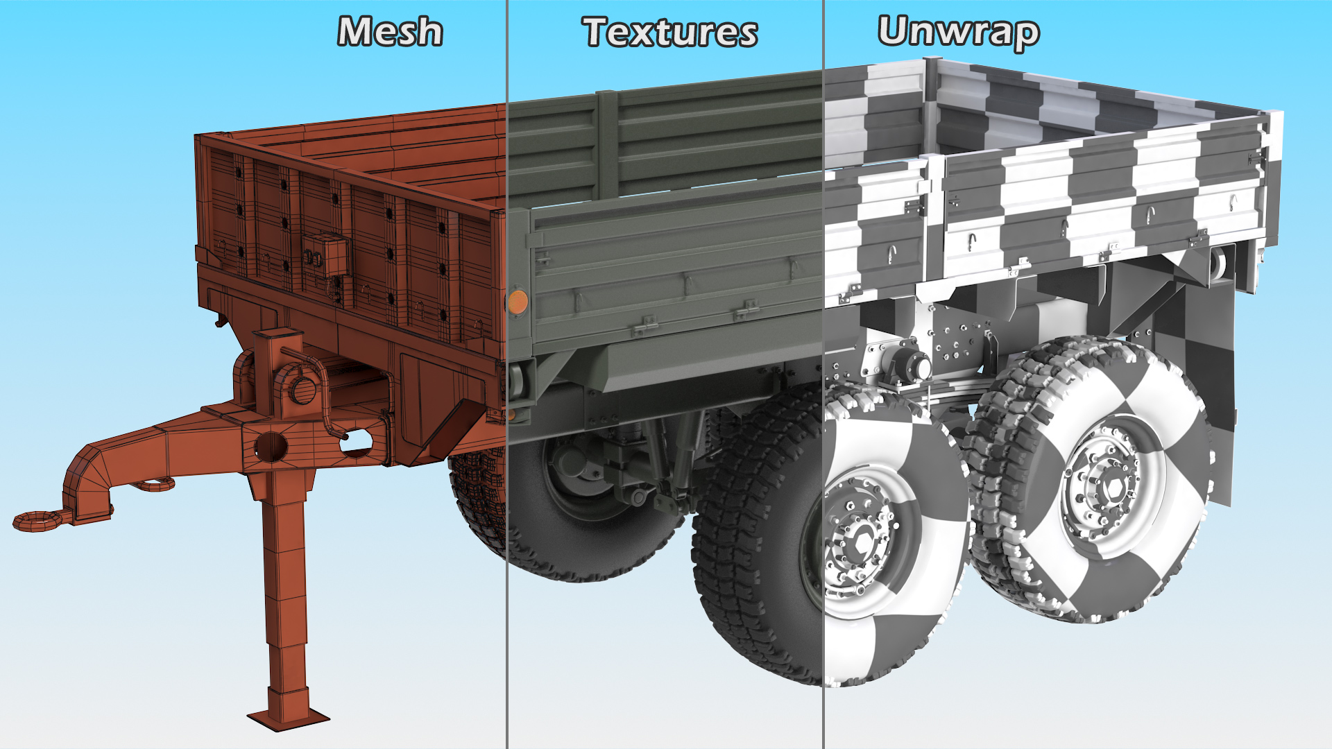 Military Drop Side Cargo Trailer 3D