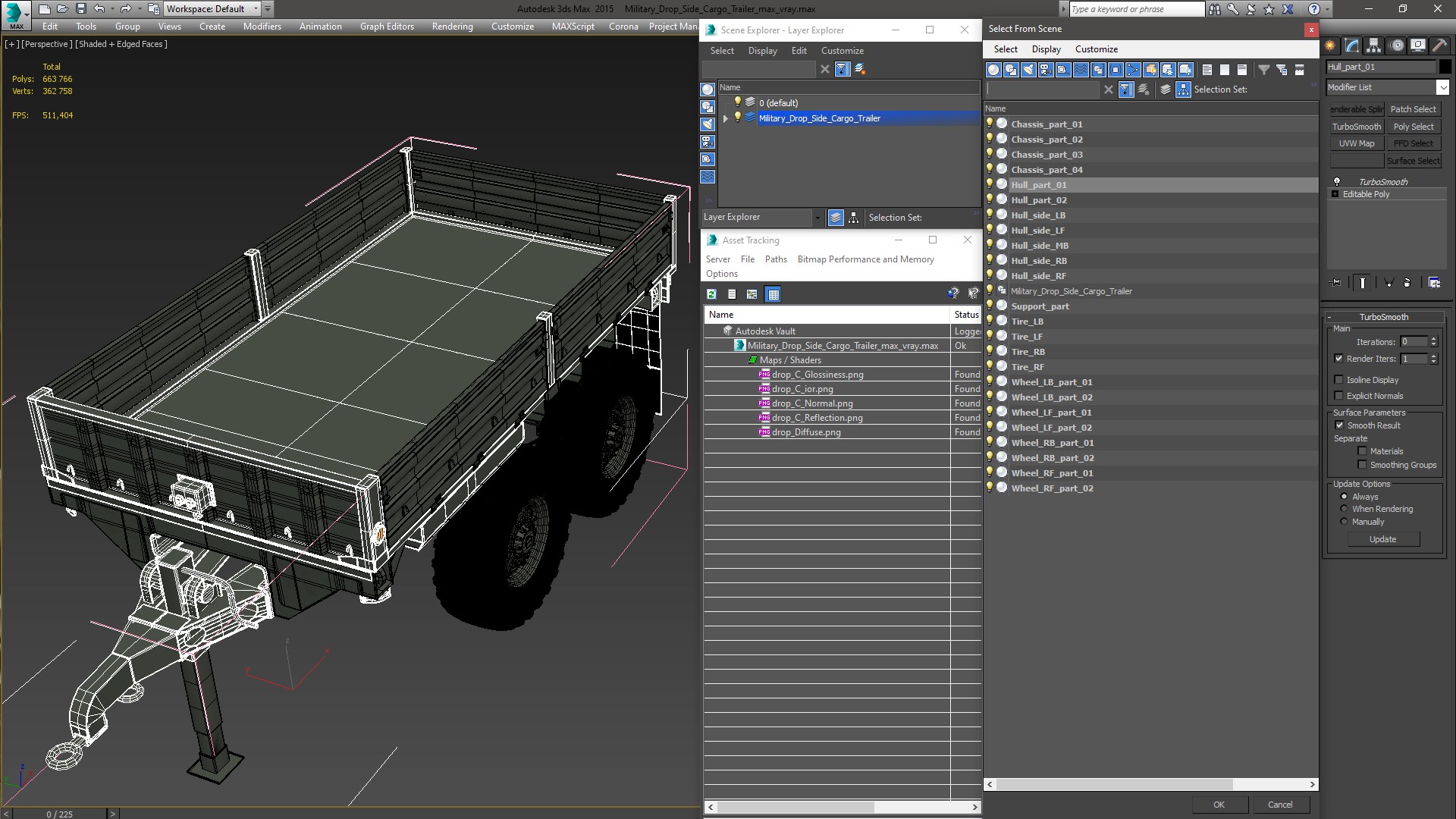 Military Drop Side Cargo Trailer 3D