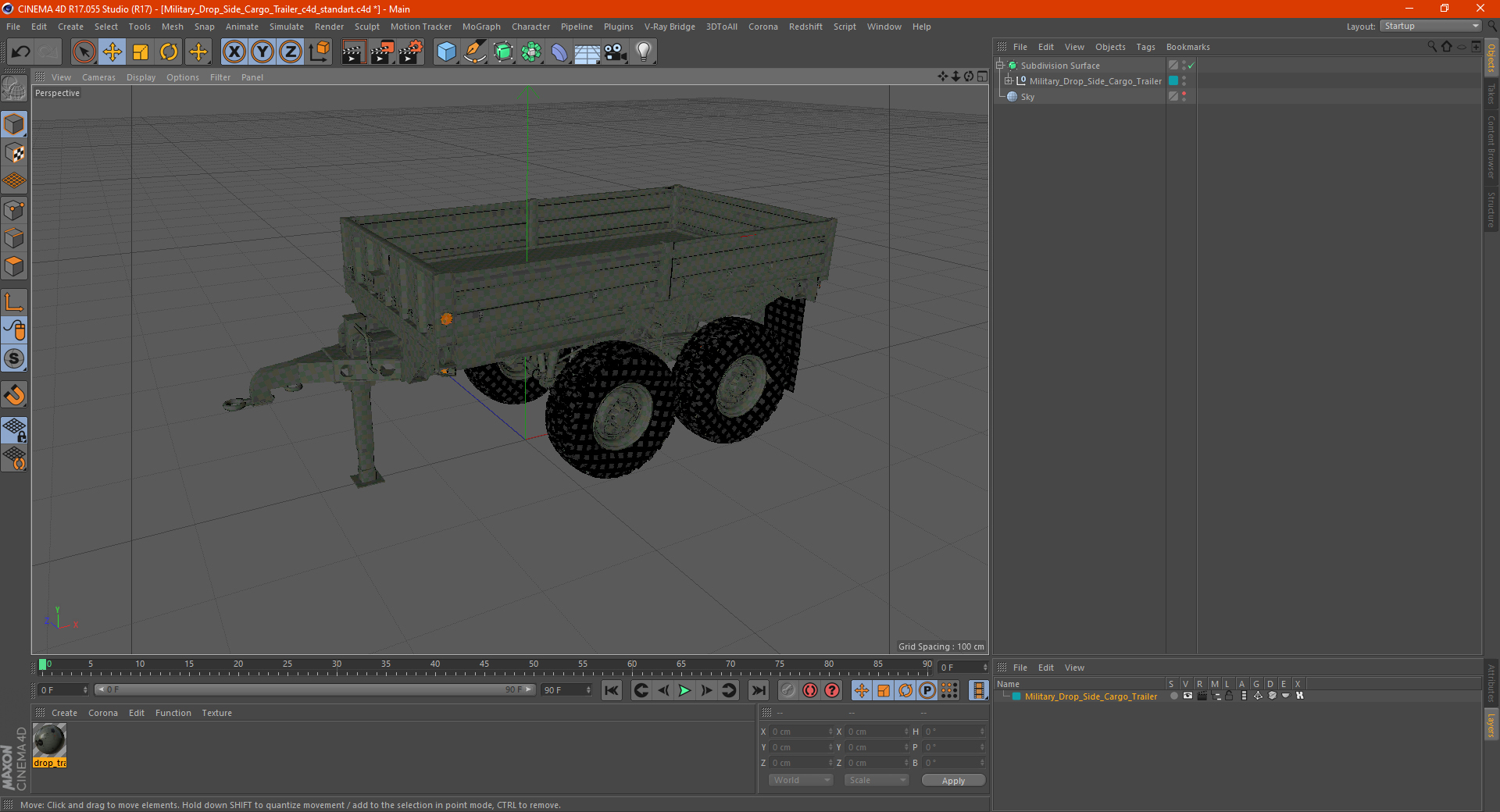 Military Drop Side Cargo Trailer 3D