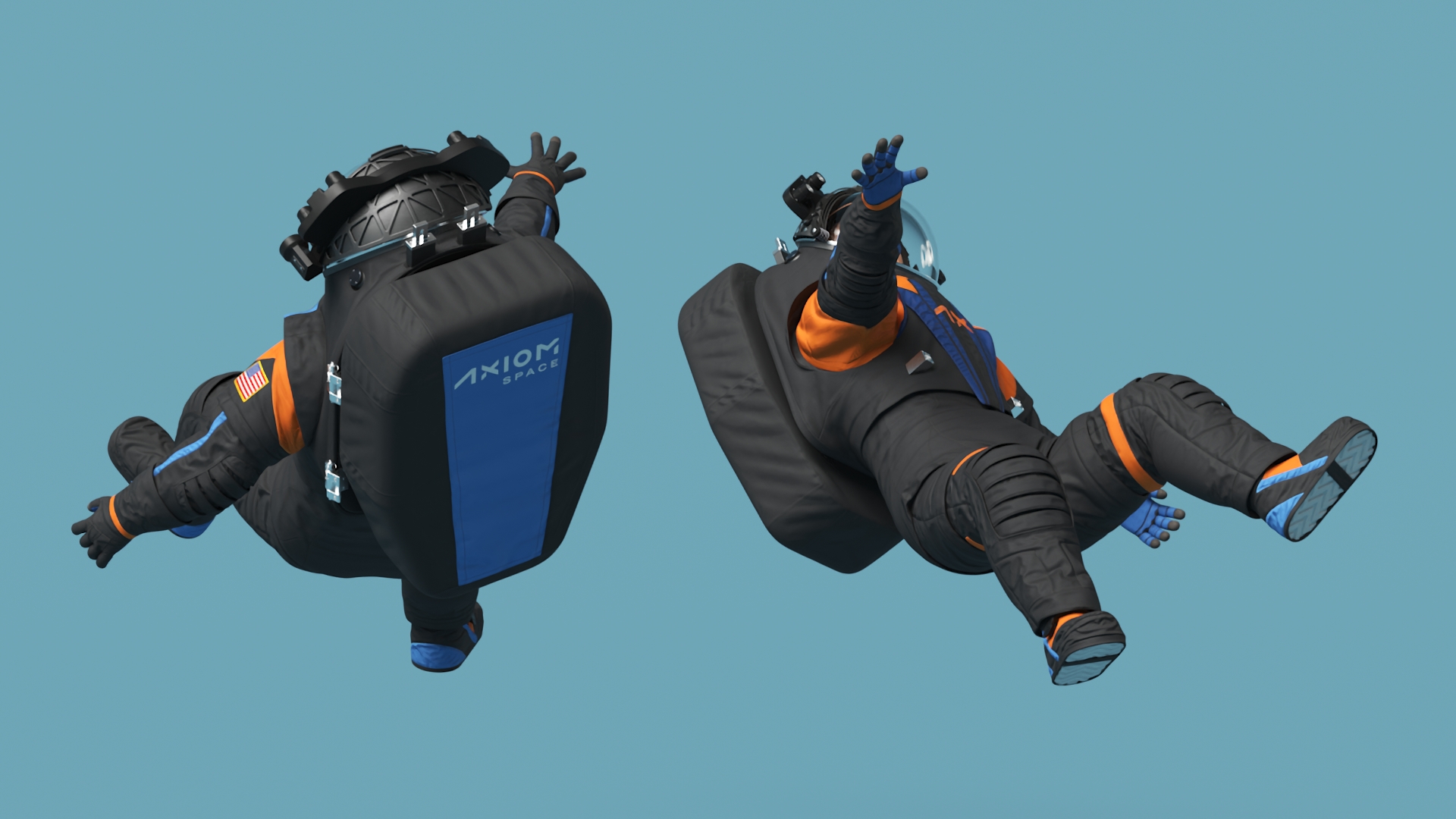3D NASA Spacesuit Axiom on Astronaut Falling Pose