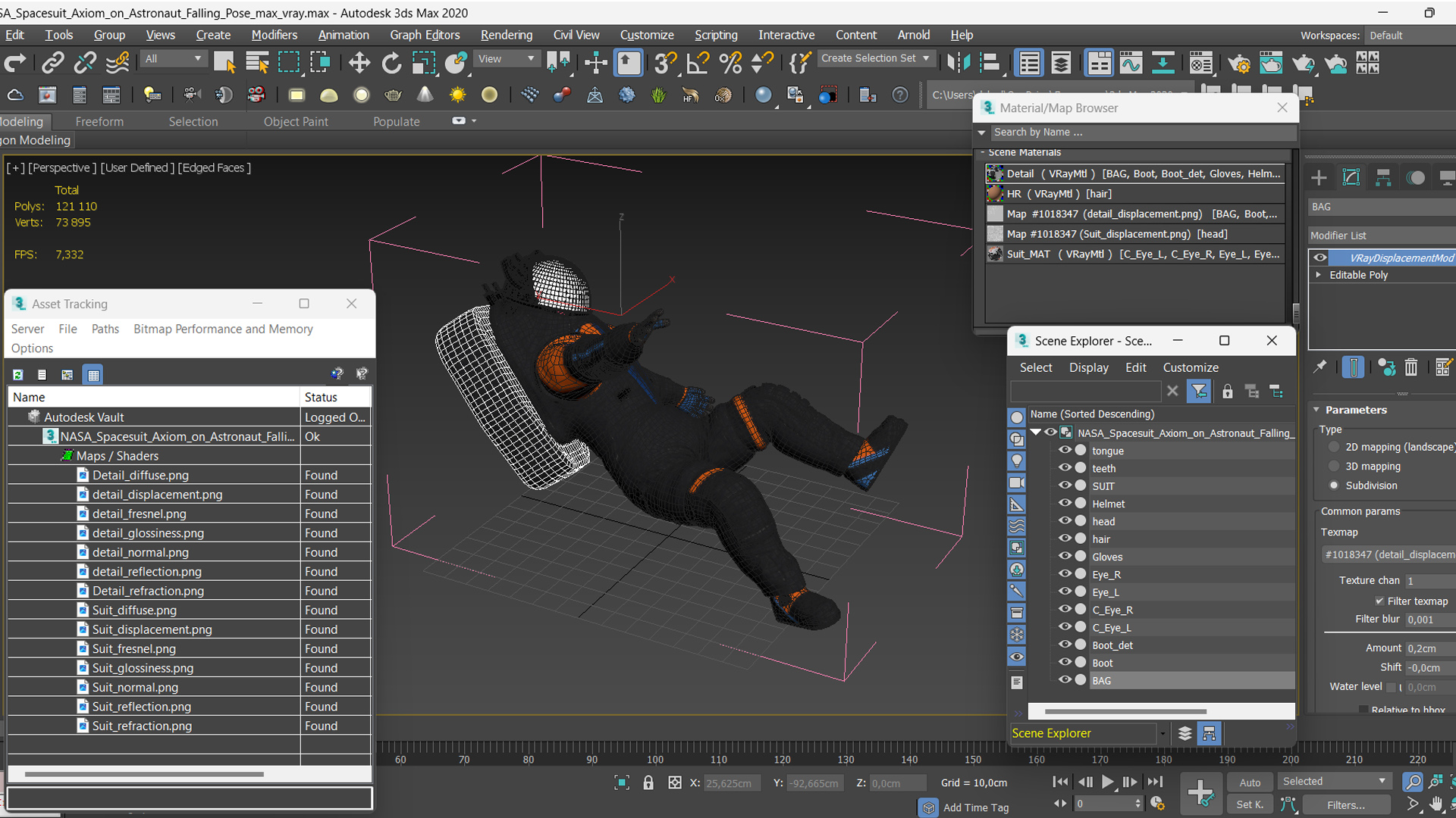 3D NASA Spacesuit Axiom on Astronaut Falling Pose