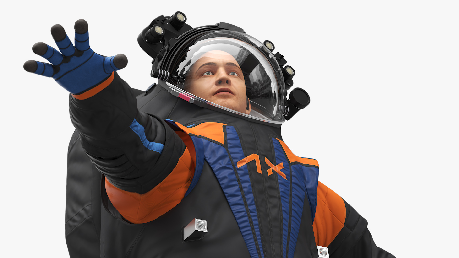 3D NASA Spacesuit Axiom on Astronaut Falling Pose