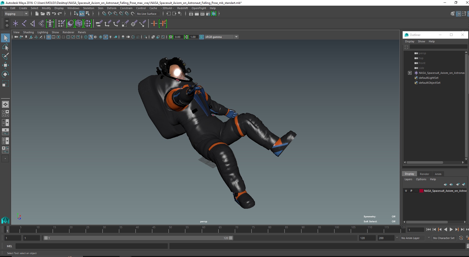 3D NASA Spacesuit Axiom on Astronaut Falling Pose