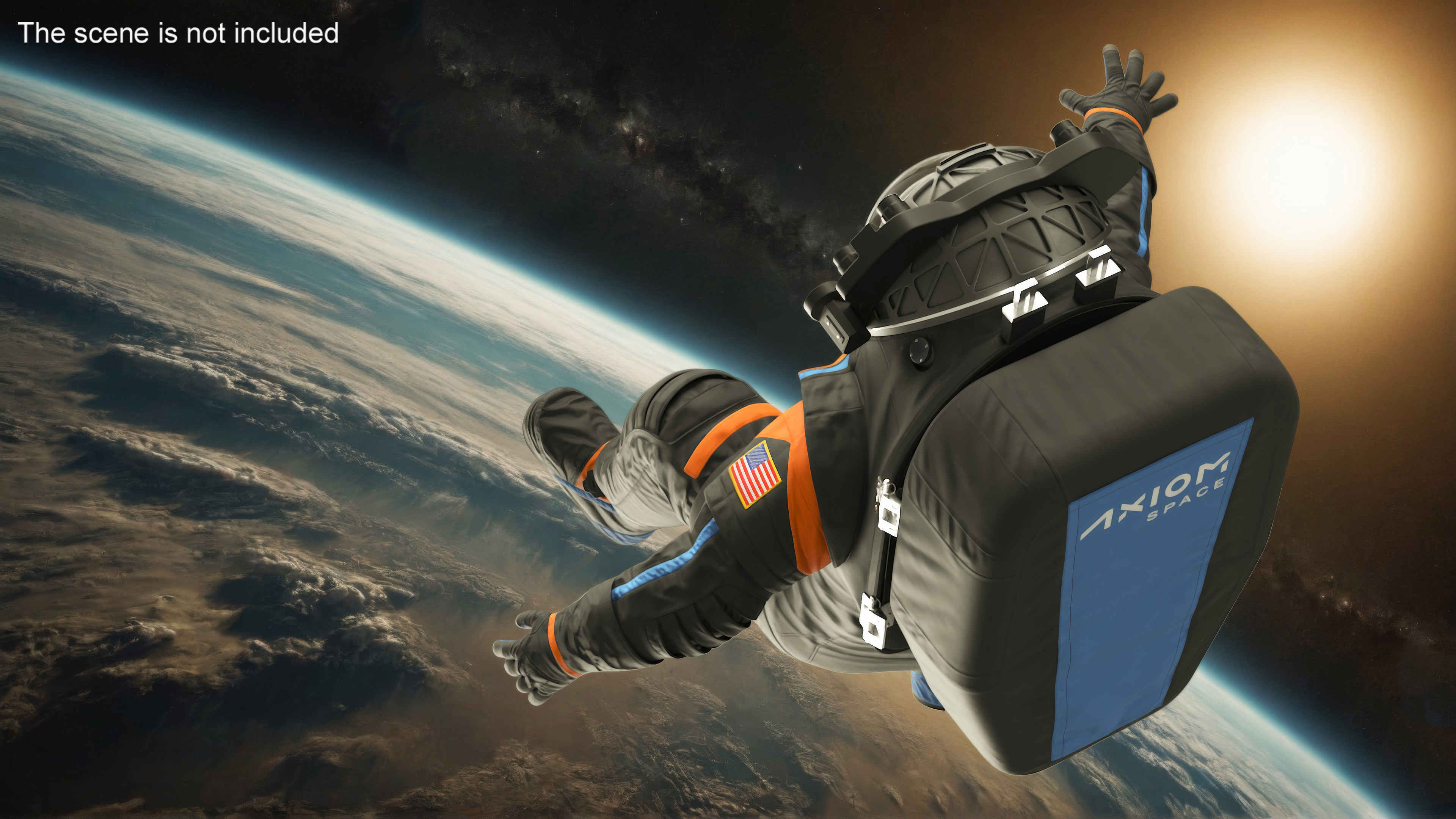 3D NASA Spacesuit Axiom on Astronaut Falling Pose