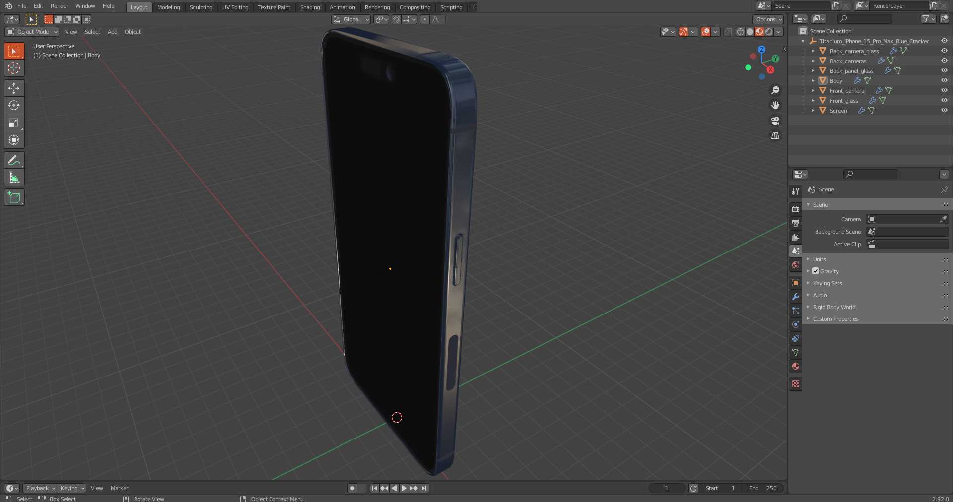 Titanium IPhone 15 Pro Max Blue Cracked 3D model