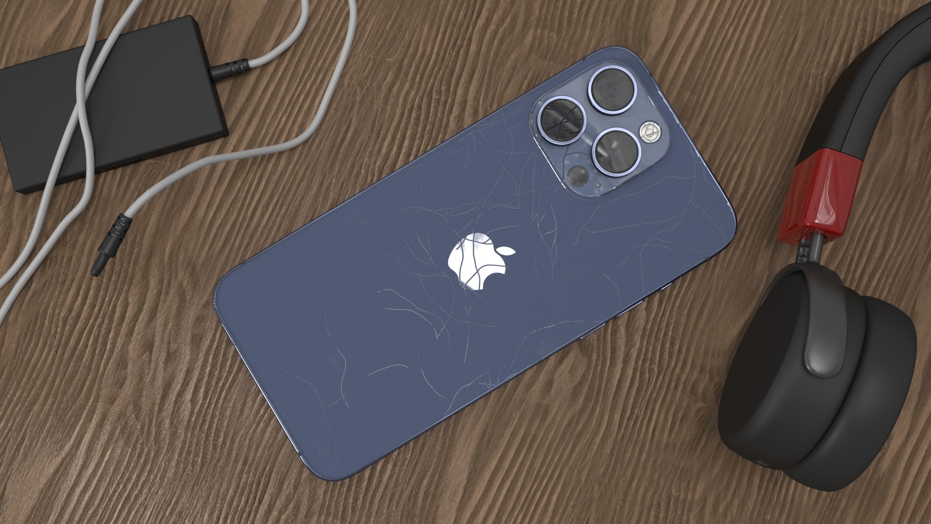 Titanium IPhone 15 Pro Max Blue Cracked 3D model