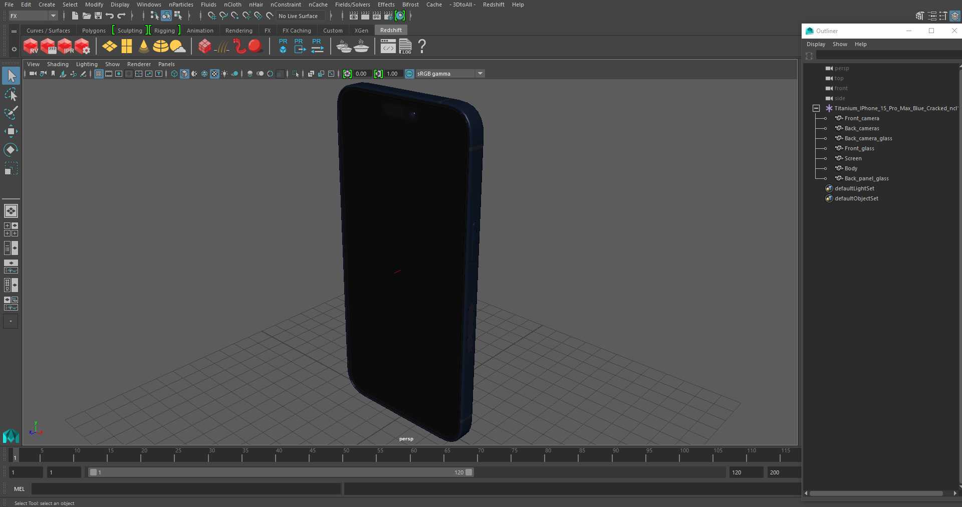 Titanium IPhone 15 Pro Max Blue Cracked 3D model