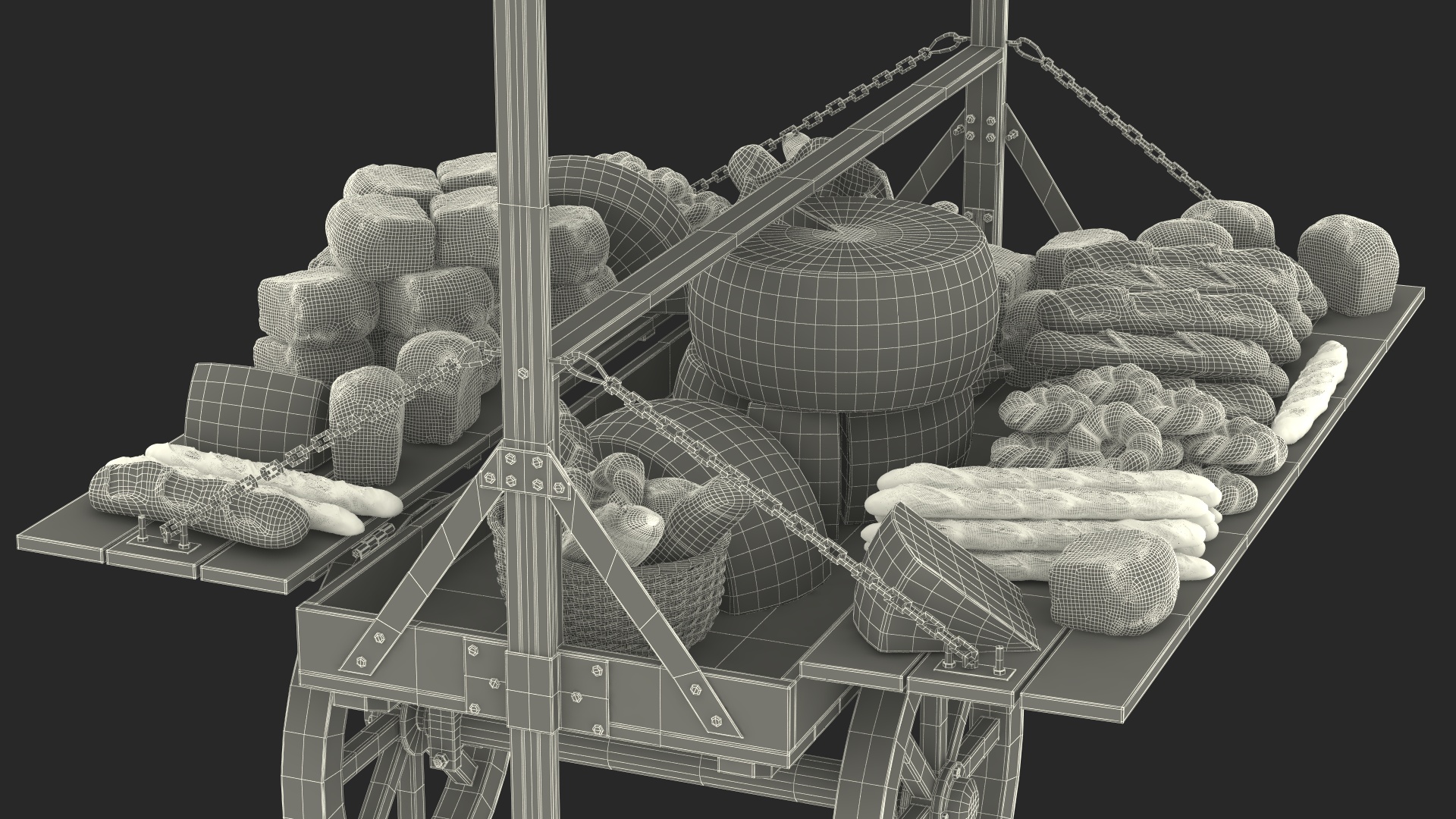 3D Market Stall Cart with Goods model