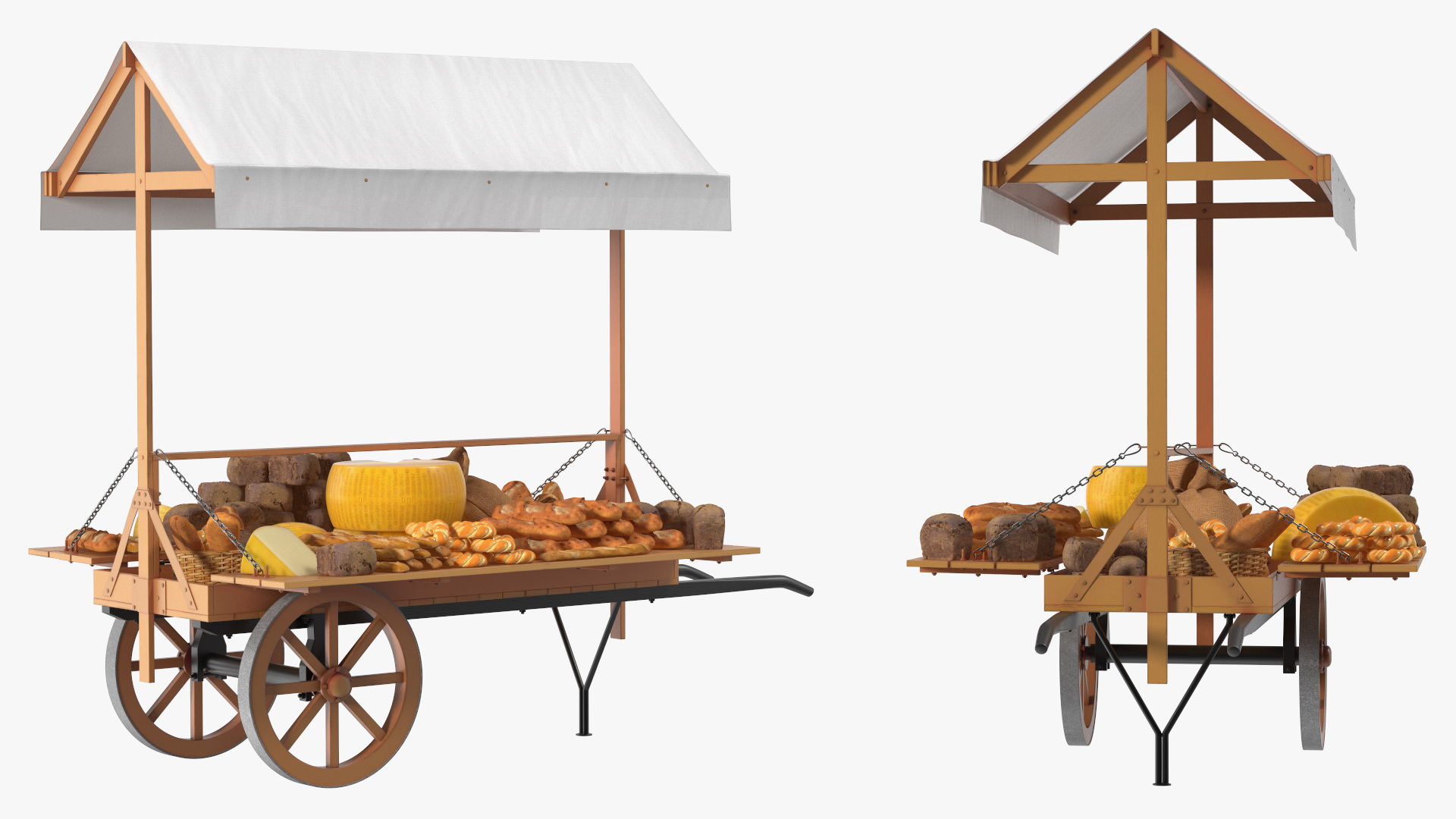 3D Market Stall Cart with Goods model