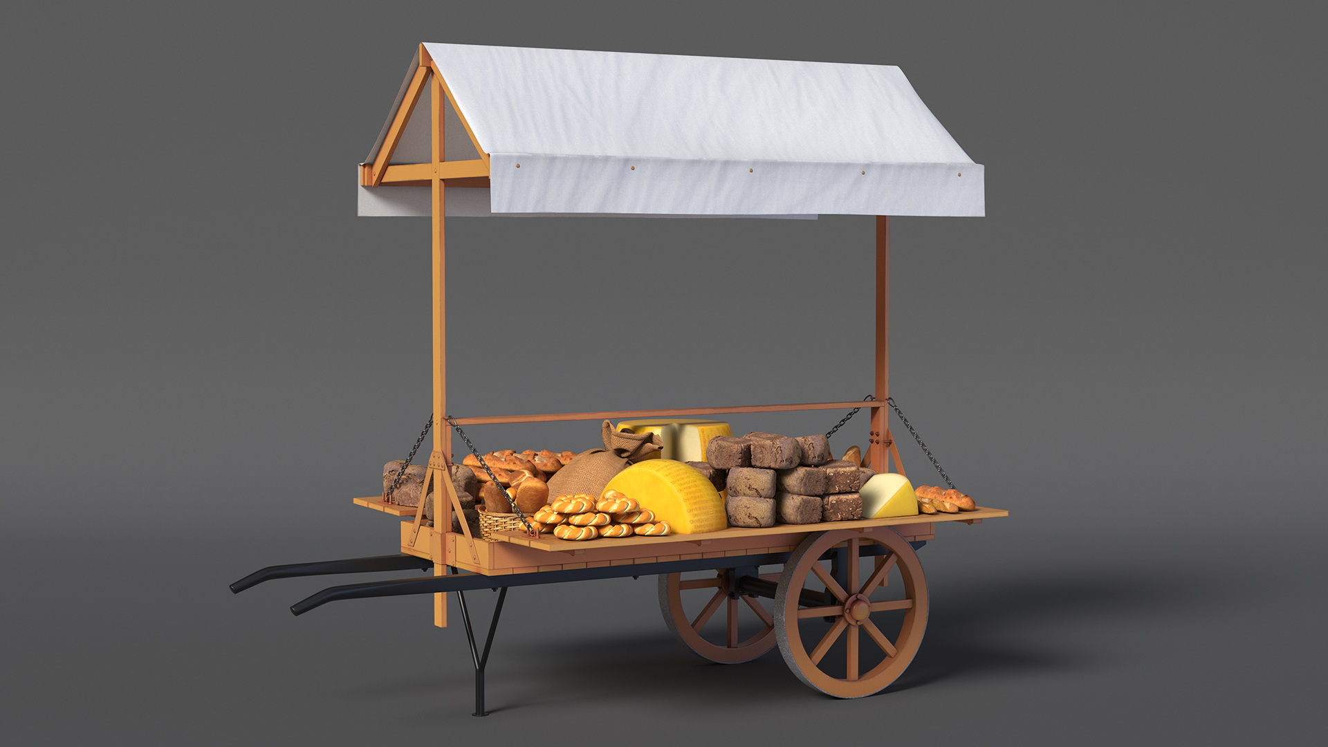 3D Market Stall Cart with Goods model