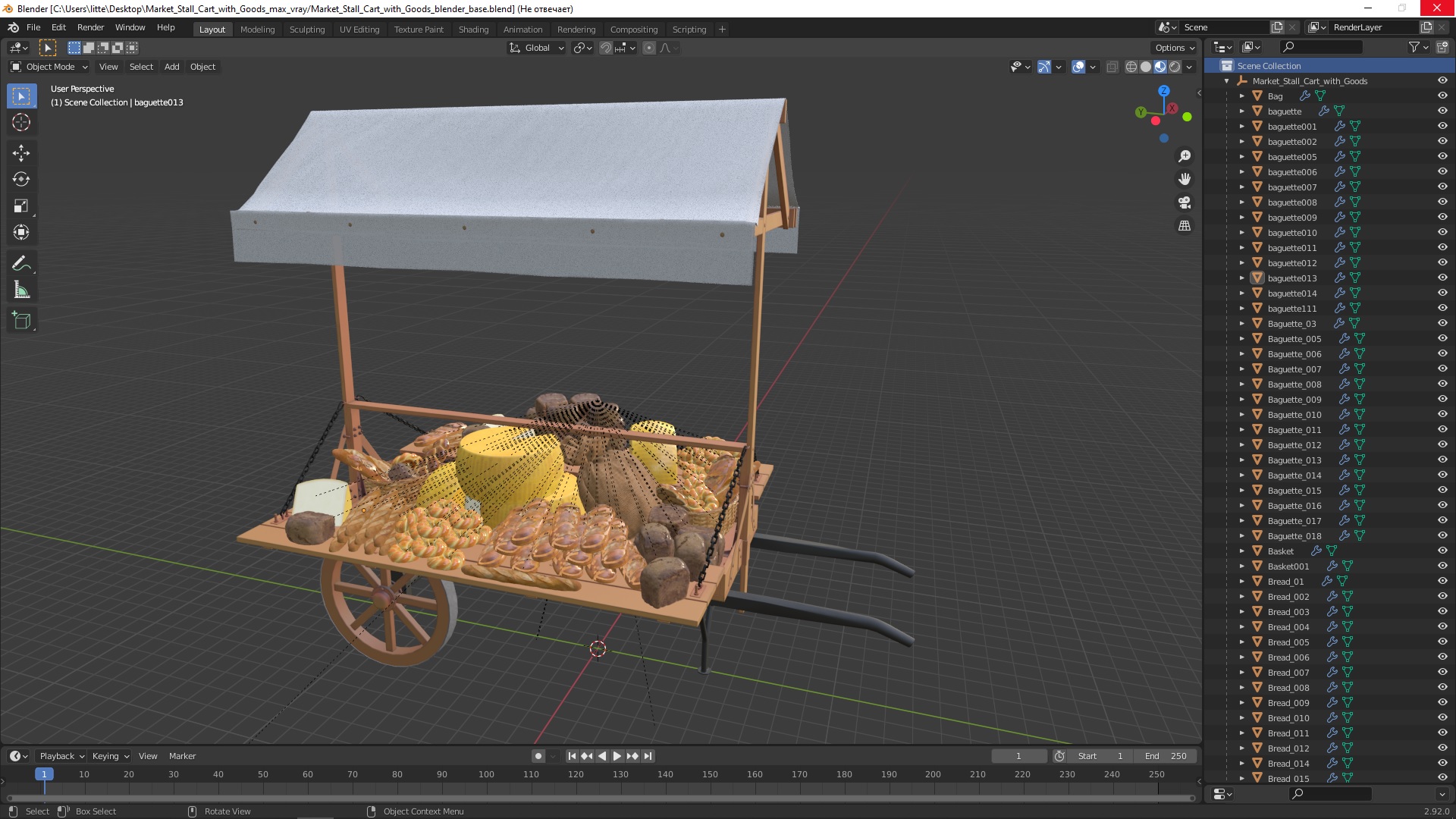 3D Market Stall Cart with Goods model