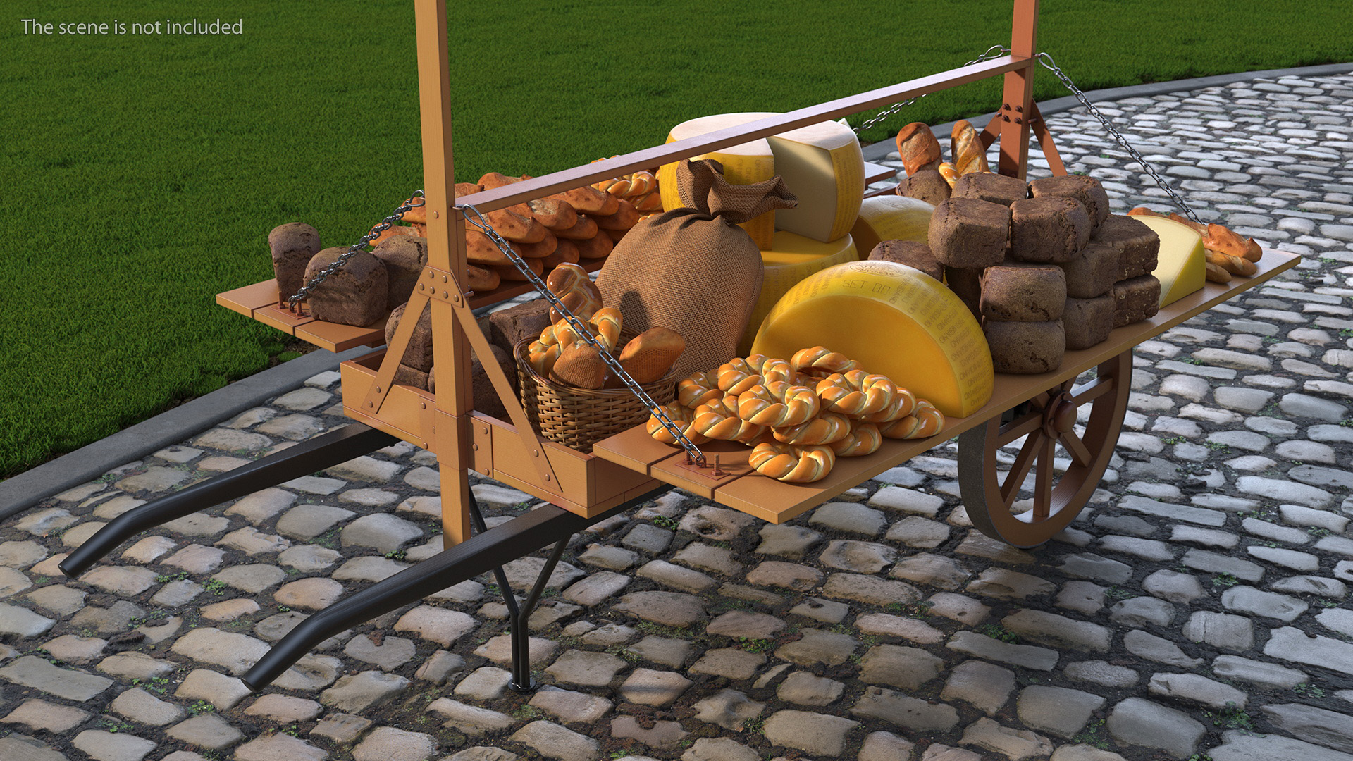 3D Market Stall Cart with Goods model