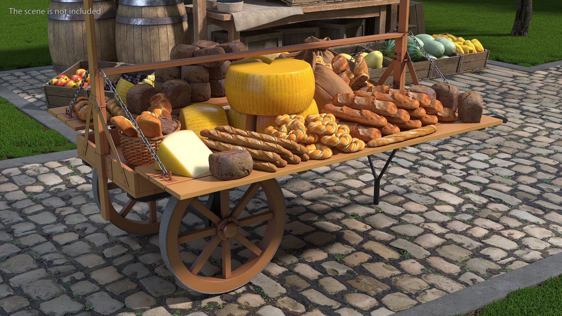 3D Market Stall Cart with Goods model