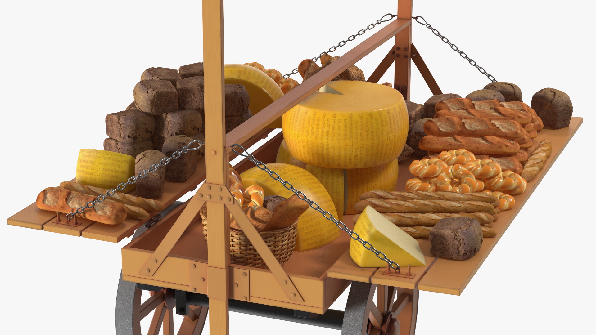 3D Market Stall Cart with Goods model