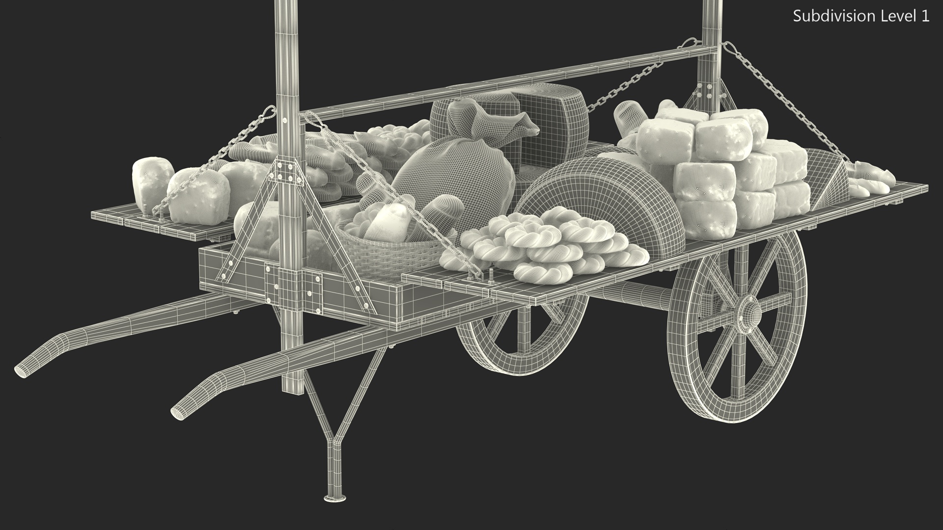 3D Market Stall Cart with Goods model