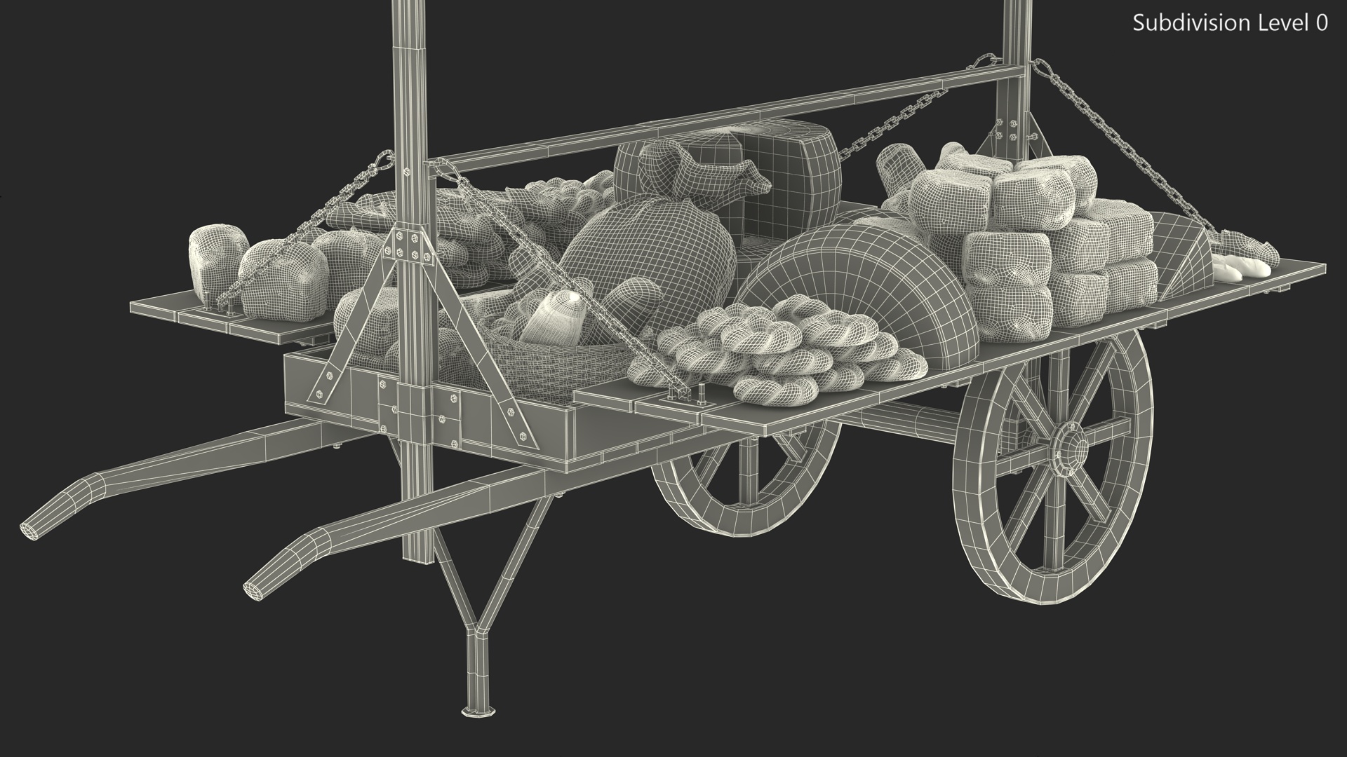 3D Market Stall Cart with Goods model