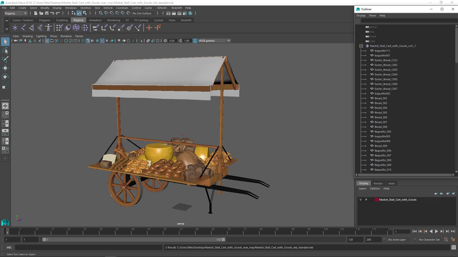 3D Market Stall Cart with Goods model