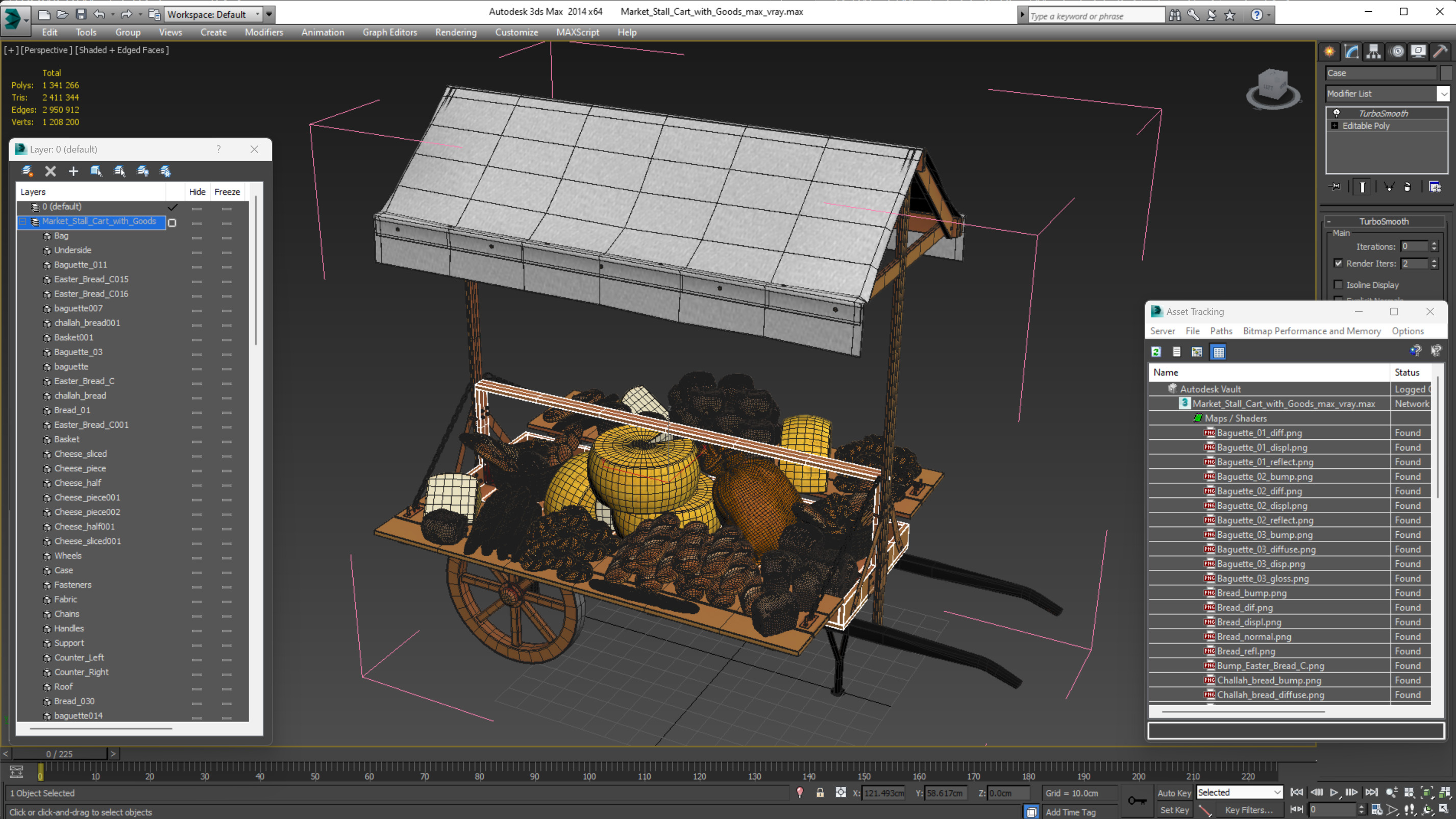 3D Market Stall Cart with Goods model
