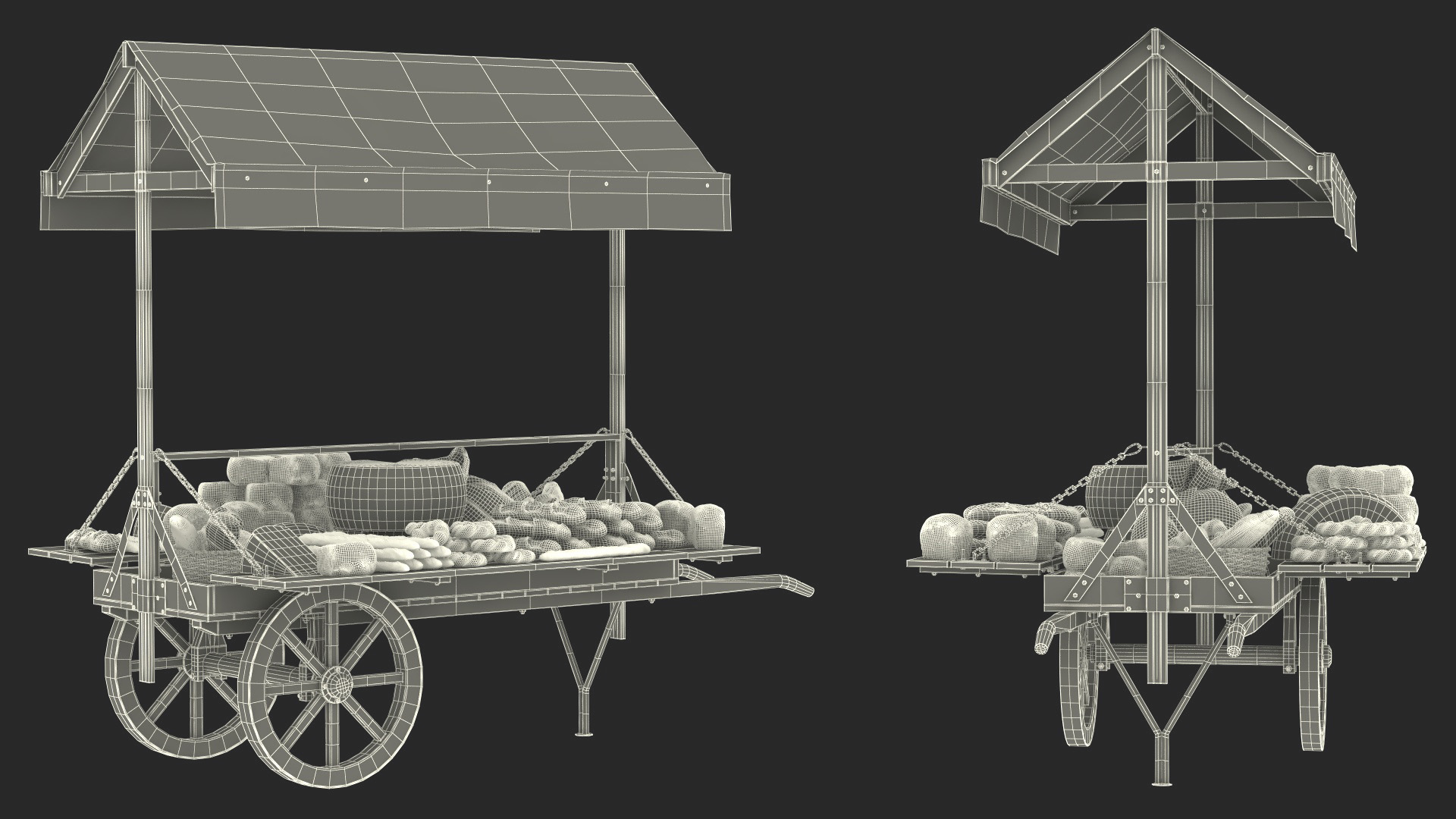 3D Market Stall Cart with Goods model
