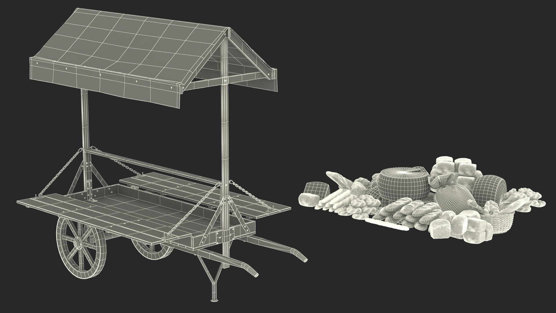 3D Market Stall Cart with Goods model