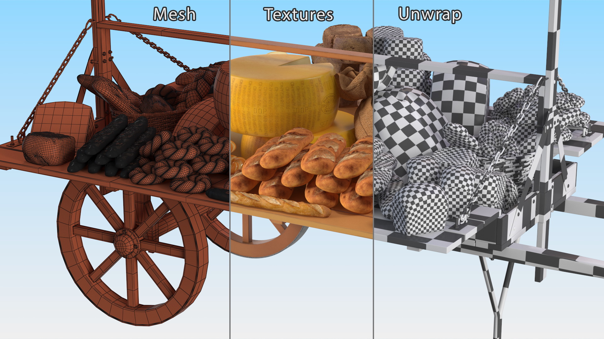 3D Market Stall Cart with Goods model