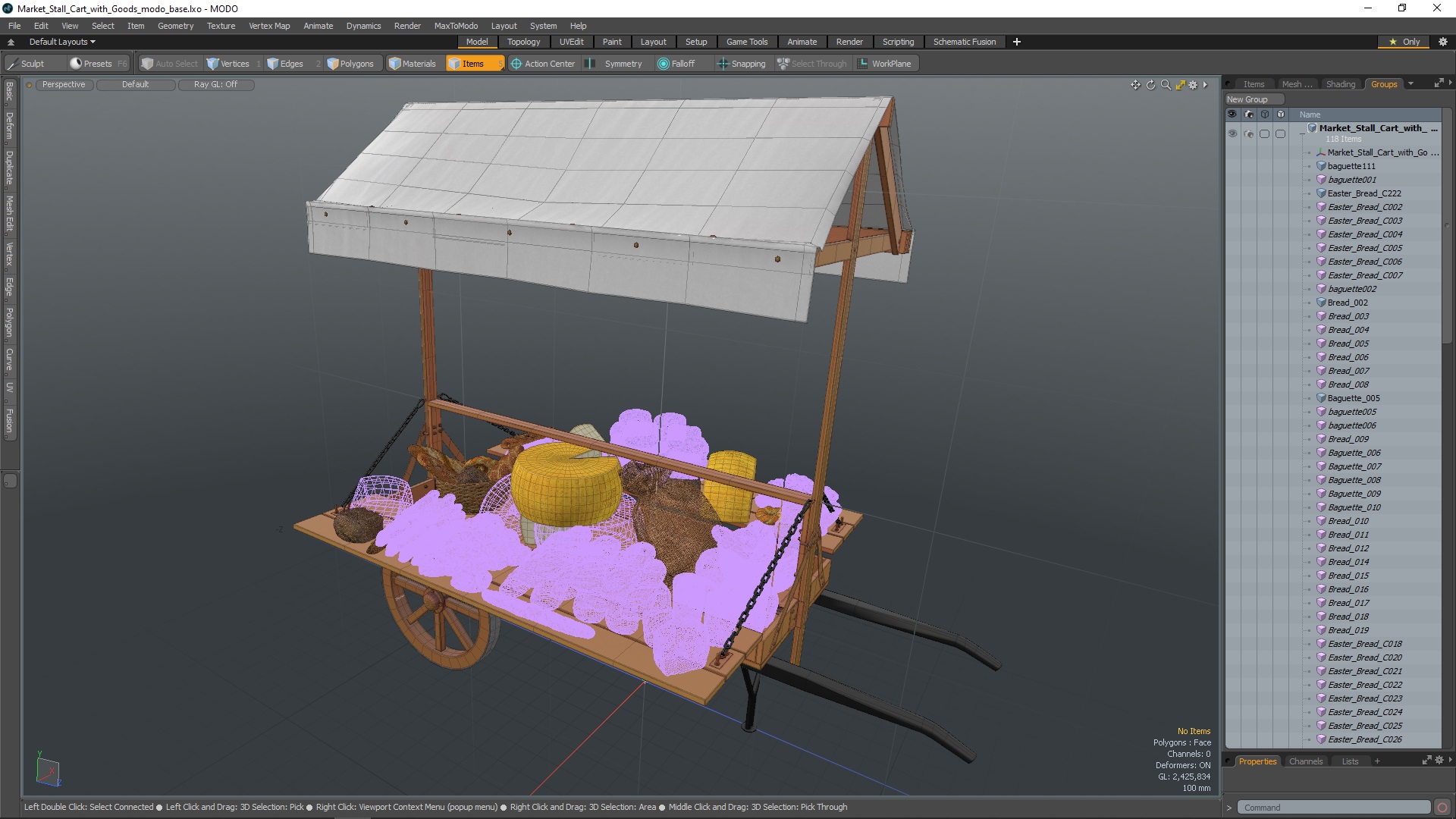 3D Market Stall Cart with Goods model