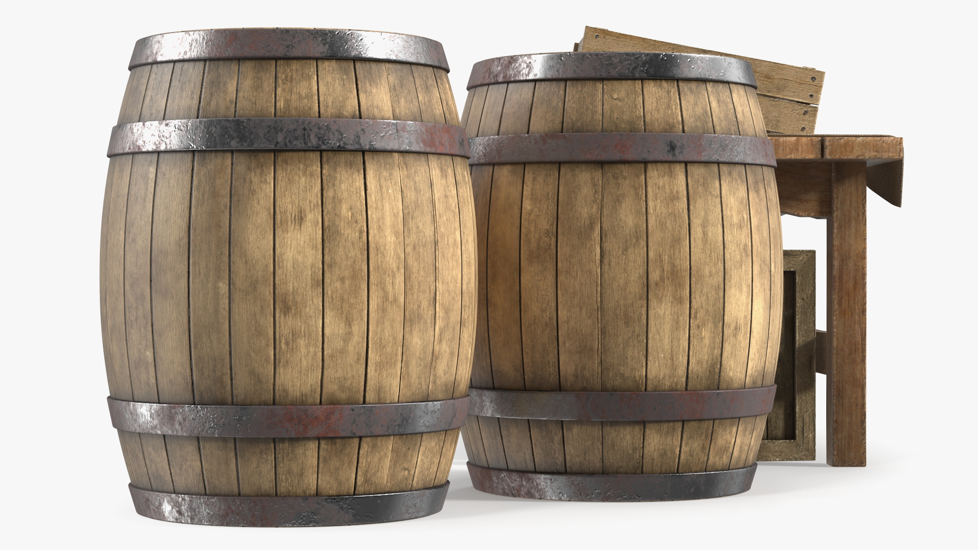 Historical Market Stand with Barrels and Crates 3D