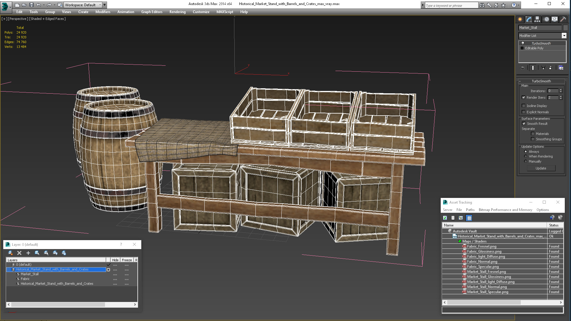 Historical Market Stand with Barrels and Crates 3D